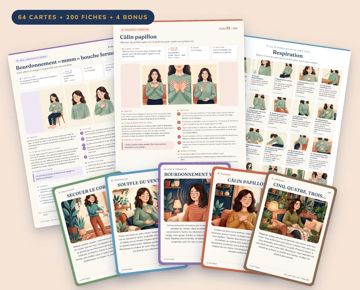 Le Kit Vagal : 64 cartes du nerf vague et 200 fiches d’exercices somatiques illustrées